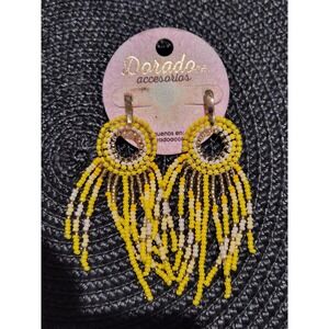 Dorado Accesorios Yellow White Gold Beaded Fringe Drop Statement Earrings NEW